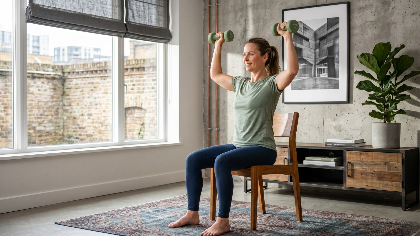 Allenamento con pesi in casa da seduti